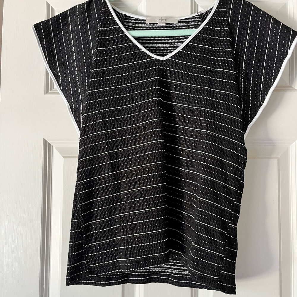 LOFT Black and White Striped Blouse